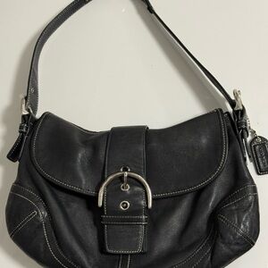 Coach Dark Leather Shoulder Bag with Silver Accents